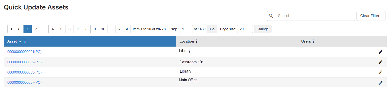 Quick update assets page.